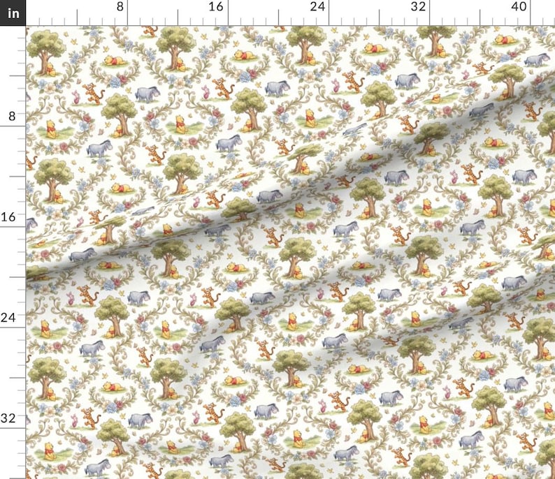 Winnie the Pooh Fabric by Yard Cotton Twill | Vintage Style Bouquet Print image 3