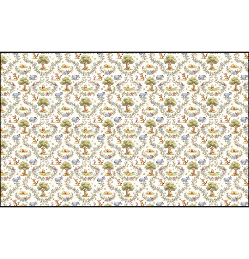 Winnie the Pooh Fabric by Yard Cotton Twill | Vintage Style Bouquet Print image 6