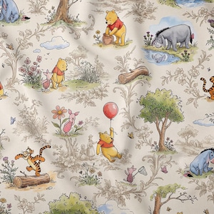 Winnie the Pooh Toile Fabric, Cotton Combed Pima image 1