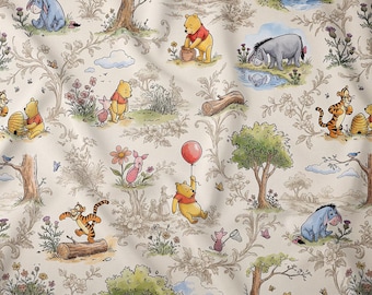 Winnie the Pooh Toile Fabric, Cotton Combed Pima