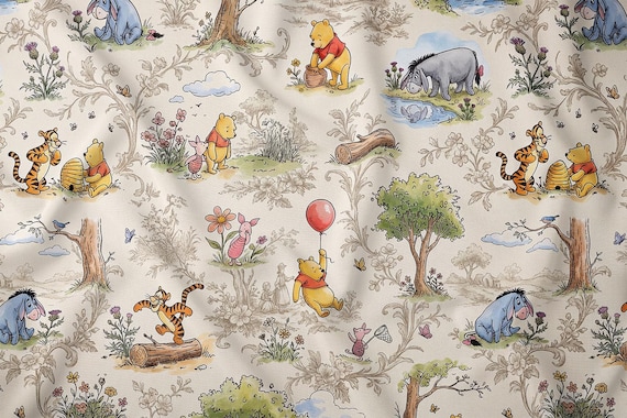 Winnie the Pooh Toile Fabric, Cotton Combed Pima