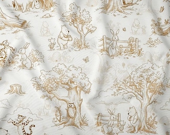 Vintage Winnie the Pooh Toile Cotton Fabric