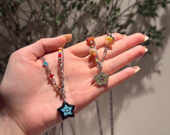 Y2K Star Smile-hangerketting, kleurrijke kralenketting, Kidcore-sieraden