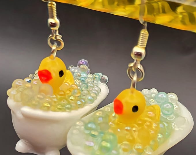 Mini Resin Bubble Bath Duck Earrings (1.25" Size)