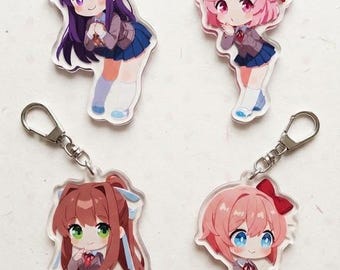 DDLC Acrylic Keychain, Doki Doki Literature Club Uniform Charm, Monika Yuri Natsuki Sayori Merch, Kawaii Anime Bag Charm, Gamer Gift