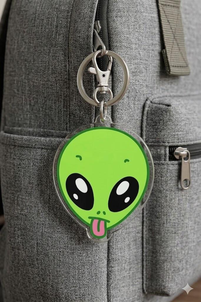 Green Alien Keychain, Kawaii Space Acrylic Charm, Y2K Bag