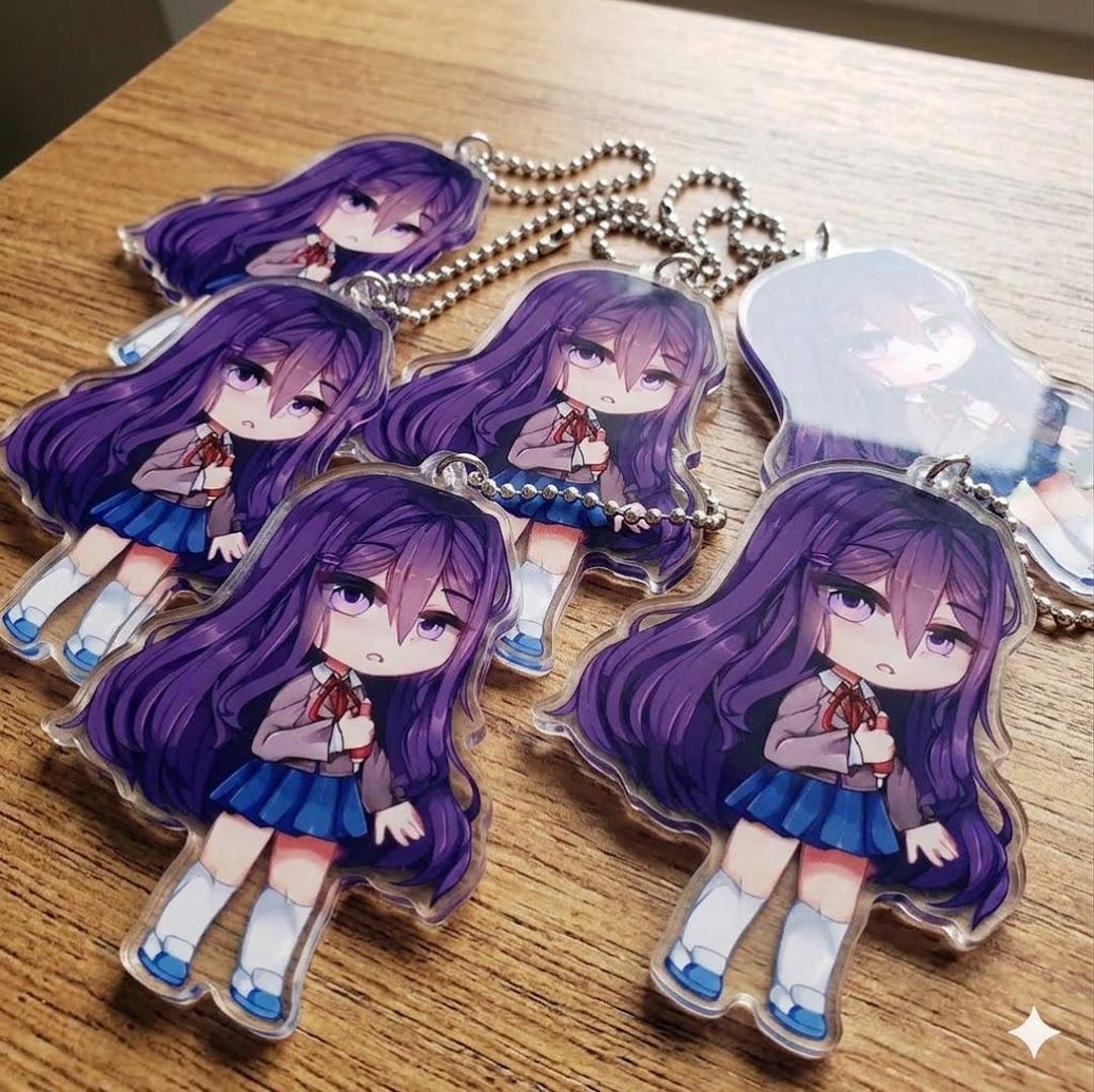 Yuri DDLC Acrylic Keychain, Moody Chibi Anime Girl Keyring, Doki Doki ...