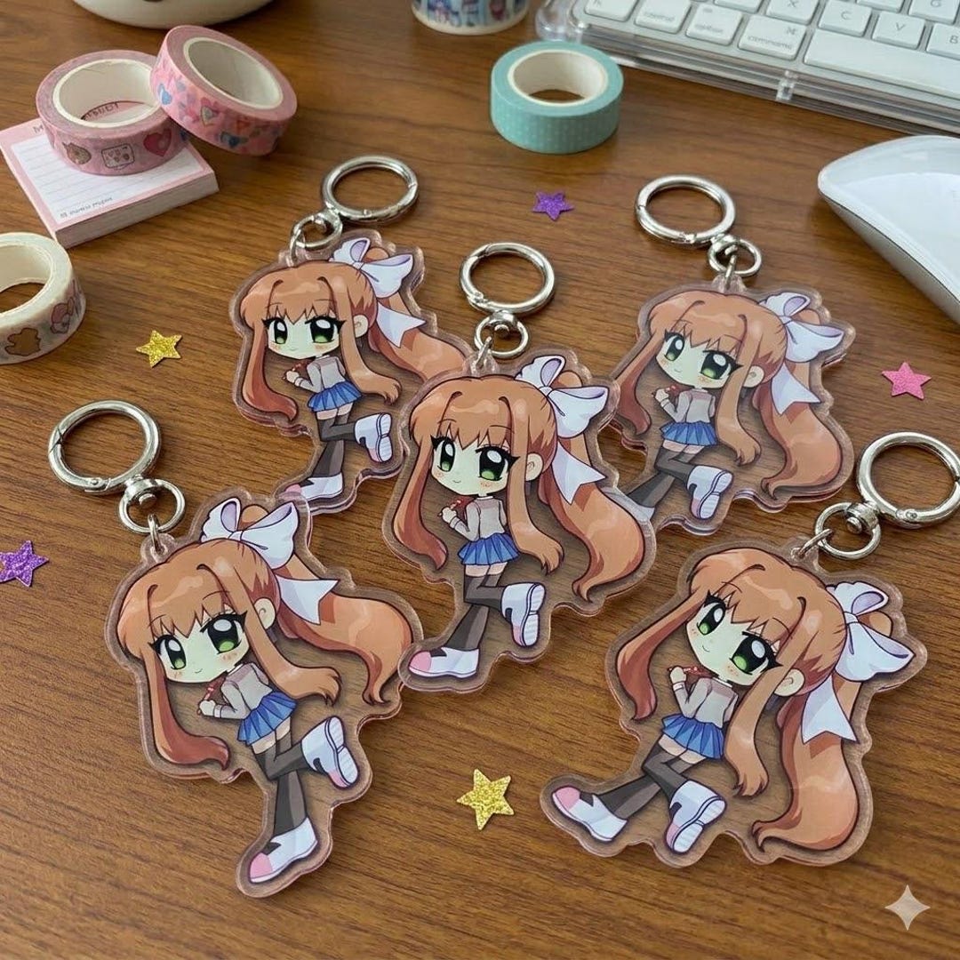 Monika DDLC Chibi Anime Keychain, Doki Doki Literature Club Bag Charm ...