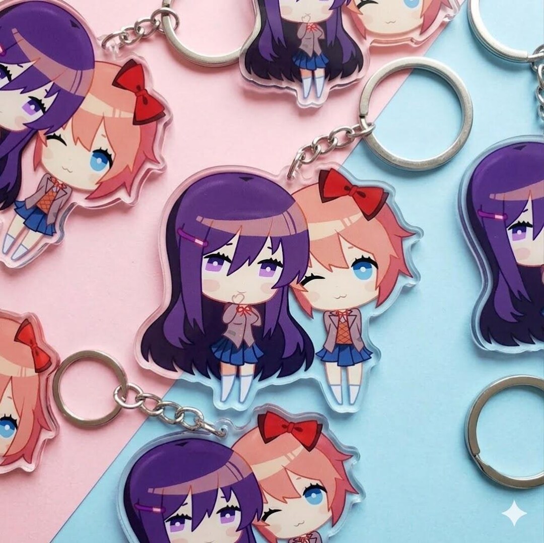 Yuri Sayori DDLC Chibi Acrylic Keychain, Doki Doki Literature Club Bag ...