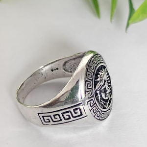 Medusa-signetring i 925 sterlingsilver, grekisk nyckel oxiderad ring, mytologiska smycken