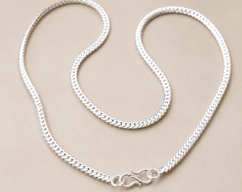 925 Sterling Silver Snake Chain Necklace, Minimalist Flat Design, Everyday Layering Jewelry