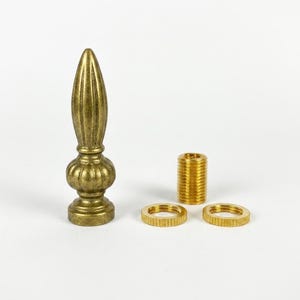 Antique Brass Ribbed Lamp Finial, Vintage Gold Lamp Shade Topper Knob