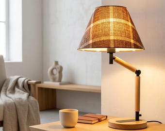 Brown Plaid Fabric Lampshade, Cozy Cottage Bedroom Decor, Farmhouse Rustic UNO Fitter Replacement Shade