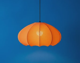 Burnt Orange Scalloped Fabric Pendant Lampshade – Mid Century Warm Glow Light Cover