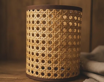 Woven Bamboo Drum Lampshade, Natural Rattan Style, Japandi Wabi Sabi Decor