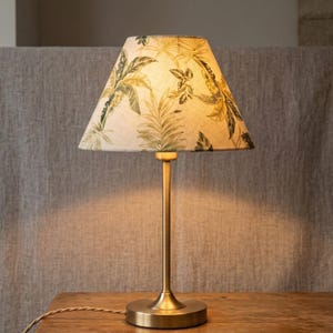 Tropical Palm Leaf Lampshade: Coastal Linen Drum Cover, Botanical Accent Home Decor