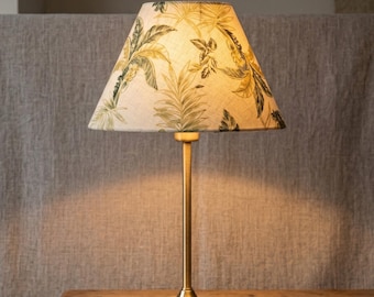 Tropical Palm Leaf Lampshade: Coastal Linen Drum Cover, Botanical Accent Home Decor