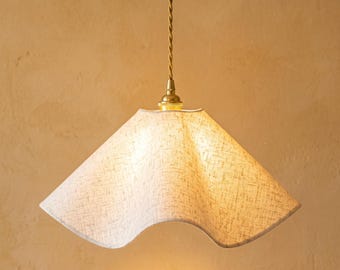 Wavy Linen Pendant Lampshade, Sculptural Organic Modern Lighting Cover