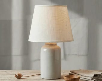 Oatmeal Linen Empire Lampshade, Natural Fabric Replacement Shade, Japandi Bedside Lighting Decor