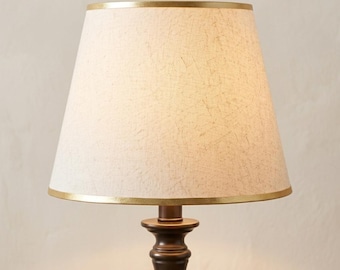 Cream White Tapered Empire Lamp Shade, Gold Trim Fabric, Bedside Replacement Shade