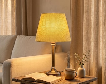 Yellow Linen Empire Lampshade, Artisan Crafted, Cozy Cottage Decor, Uno Fitter Replacement