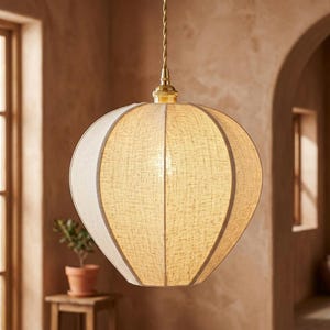Linen Pendant Lamp Shade, Globe Hanging Lantern, Scandinavian Japandi Ceiling Light