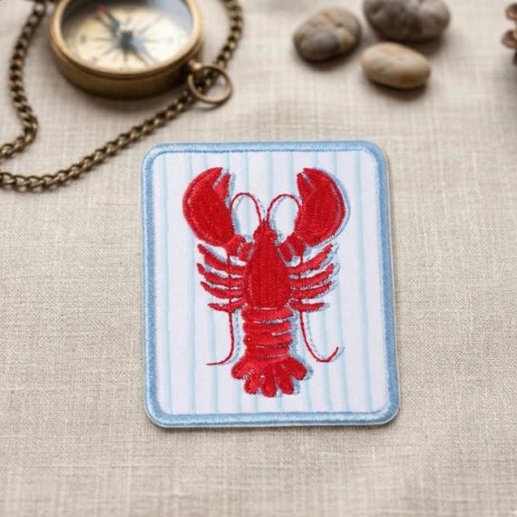 Red Lobster Embroidered Patch Coastal Seafood Badge