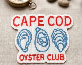 Cape Cod Oyster Club Embroidered Patch Coastal Seafood Iron On Badge