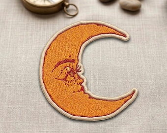 Moon Face Patch, Embroidered Celestial Iron On Patch, Sun and Moon Aesthetic Badge, Boho Moon Patch for Backpack