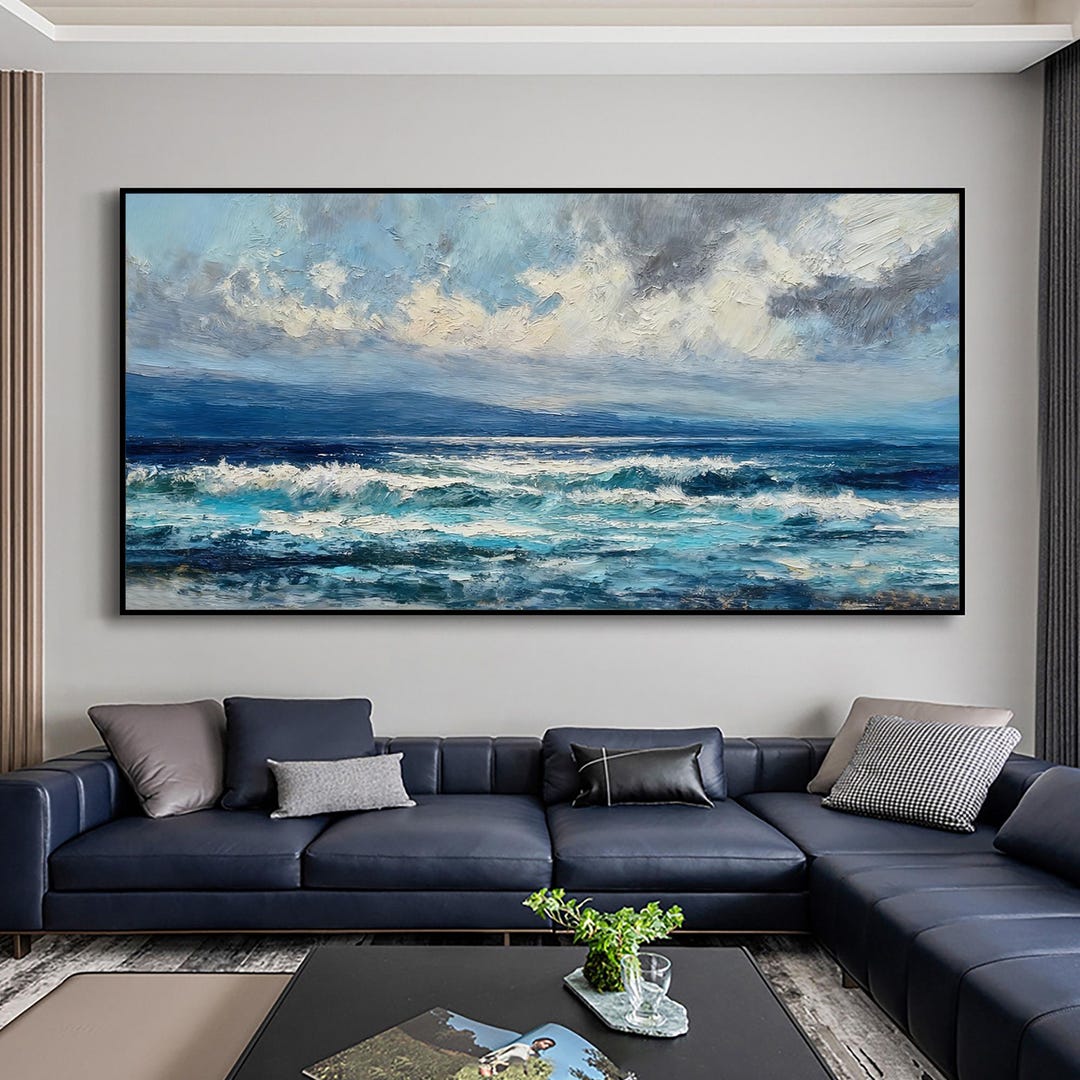 Original Abstract Ocean Waves Oil Painting, Coastal Seascape Wall Art ...
