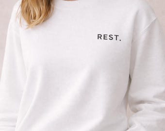 Sudadera minimalista de cuello redondo REST, jersey estético acogedor, sudadera suave para el día a día, ropa minimalista neutra.
