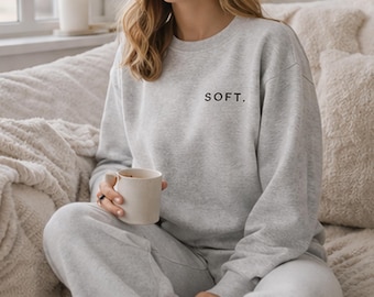 Sudadera SOFT minimalista de cuello redondo, jersey estético acogedor, sudadera Soft Life, ropa minimalista neutra.