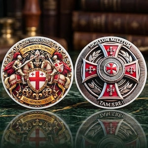 Knights Templar Challenge Coin - Non Nobis Domine Crusader Medallion - Sigillum Militum Cross Metal Token - Christian Soldier Memorial Gift