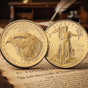 USA 250th Anniversary Gold Coin, 1776-2026 Liberty Commemorative Coin, American Eagle Metal Token, Patriotic Semiquincentennial Gift