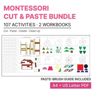 Montessori Cut and Paste Bundle, Scissor Skills and Shape Pasting
