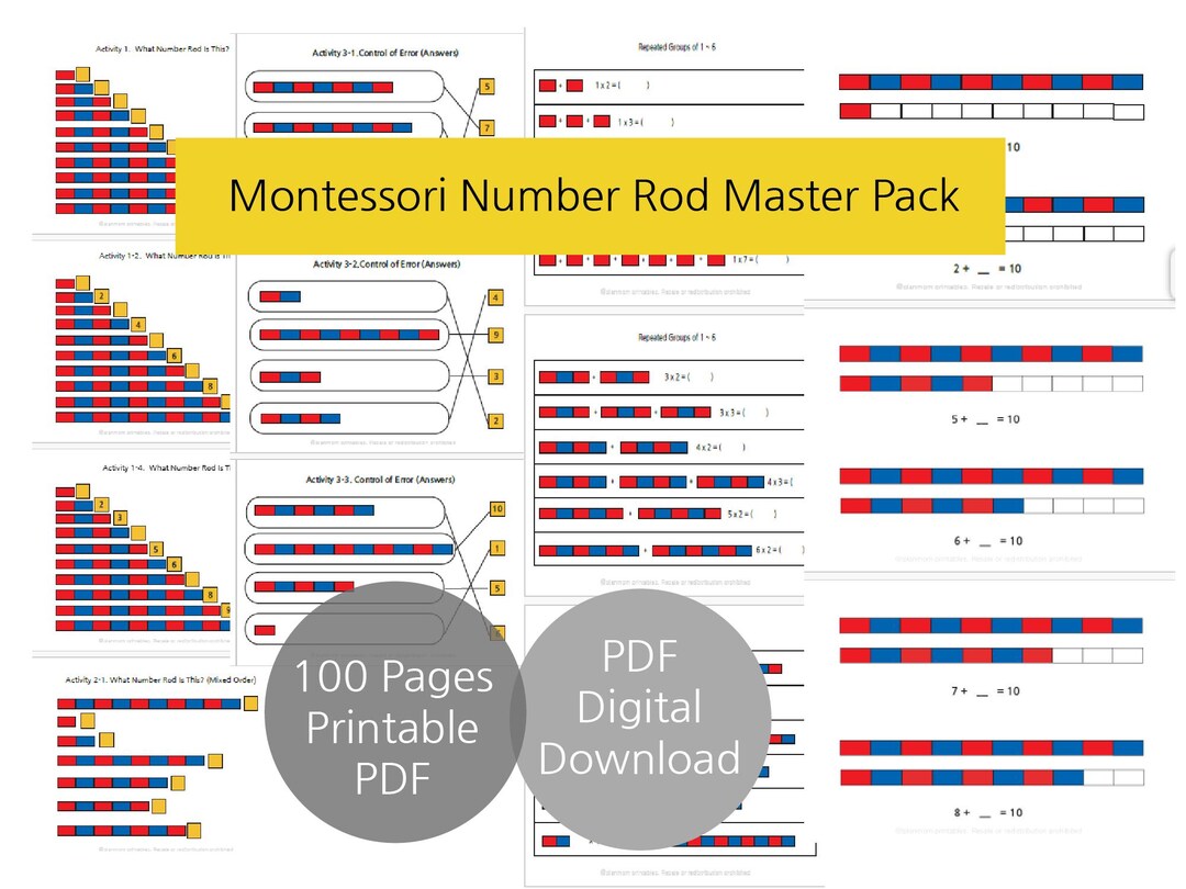 Montessori Math Worksheets PDF | Number Rods | 100+ Pages Printable ...