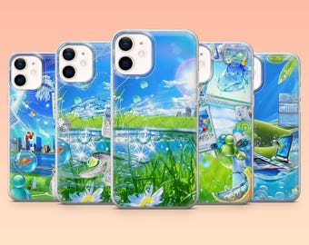 Capa para celular Frutiger Aero, design futurista dos anos 2000, em gel TPU.