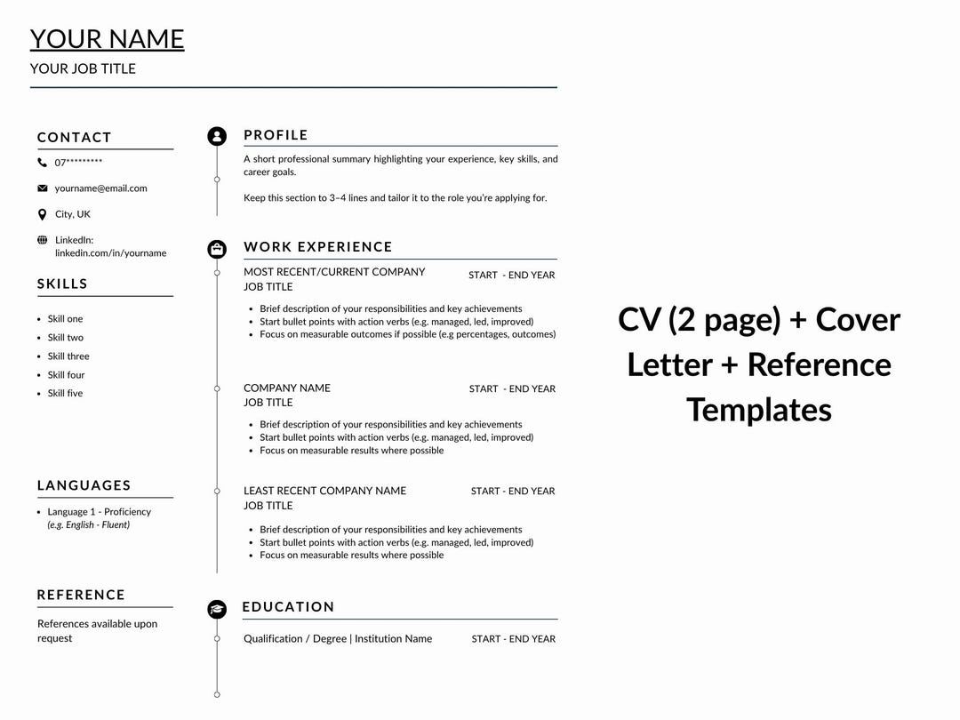 CV Cover Letter References Template UK | Editable Canva Resume - Etsy