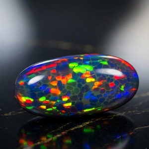 Rzadki, wędzony czarny opal o strukturze plastra miodu, 5,80 ct | Naturalny, sypki kamień szlachetny z etiopskiego opalu Welo | Wielokolorowy kaboszon ognisty do spersonalizowanego pierścionka i wisiorka