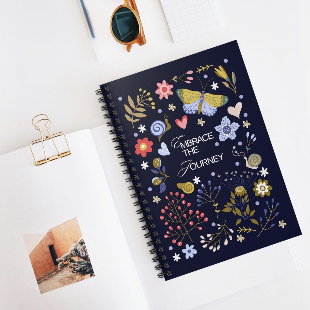 Notebook Embrace Embrace the Journey Floral Butterfly Notebook | Spiral Ruled Journal - Etsy