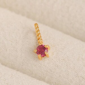 Ruby Birthstone Pendant Charm Gold, July Birthstone Dangle, Twisted Rope Bail Red Gemstone Hoop Charm, Birthday Engagement Gift for Her