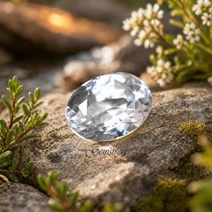 Exquisito zafiro blanco natural de 11 quilates, talla ovalada, gema fina certificada, elegante pieza de colección.