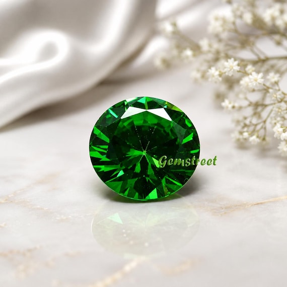 4Ct Natural Kenyan Tsavorite Green Garnet, Round Cut Certified Loose Gemstone, Genuine Garnet for Jewelry Making, Collector Gem