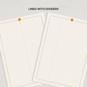 May include: Two sheets of off-white paper with gold-colored borders and horizontal lines. Each sheet features a vertical divider line and a small gold circle at the top center containing the Greek letter Psi. The text LINED WITH DIVIDERS is visible.