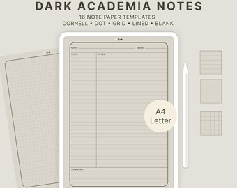 Digitale Notizen Template, Poet Core, Gothic Dark Academia, GoodNotes iPad, Cornell, Dot, Grid, Lined