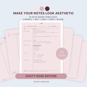 Zestaw papieru do notatnika Dusty Rose, stonowany kolor, szablon Cornell, siatka w kropki (do pobrania w wersji cyfrowej)