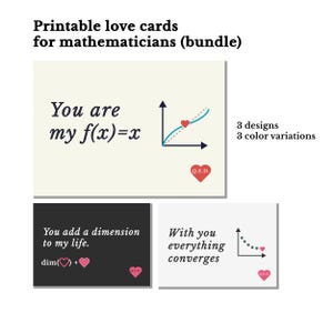 Lot de cartes imprimables Math Love, 3 modèles, cadeaux ringard, téléchargement numérique