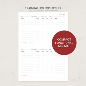 Simple Training Log for Lifters – Minimalist Gym Tracker, PR Tracker (Digital Download)