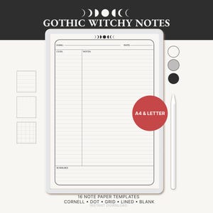 Witchy Gothic Digital Notebook Paper, Lined Dot Grid Cornell, GoodNotes Template (Instant Download)