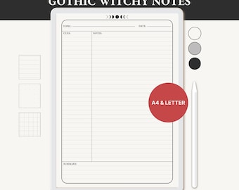 Witchy Gothic Notizbuch Papier, Lined Dot Grid Cornell, GoodNotes Template (Instant Download)
